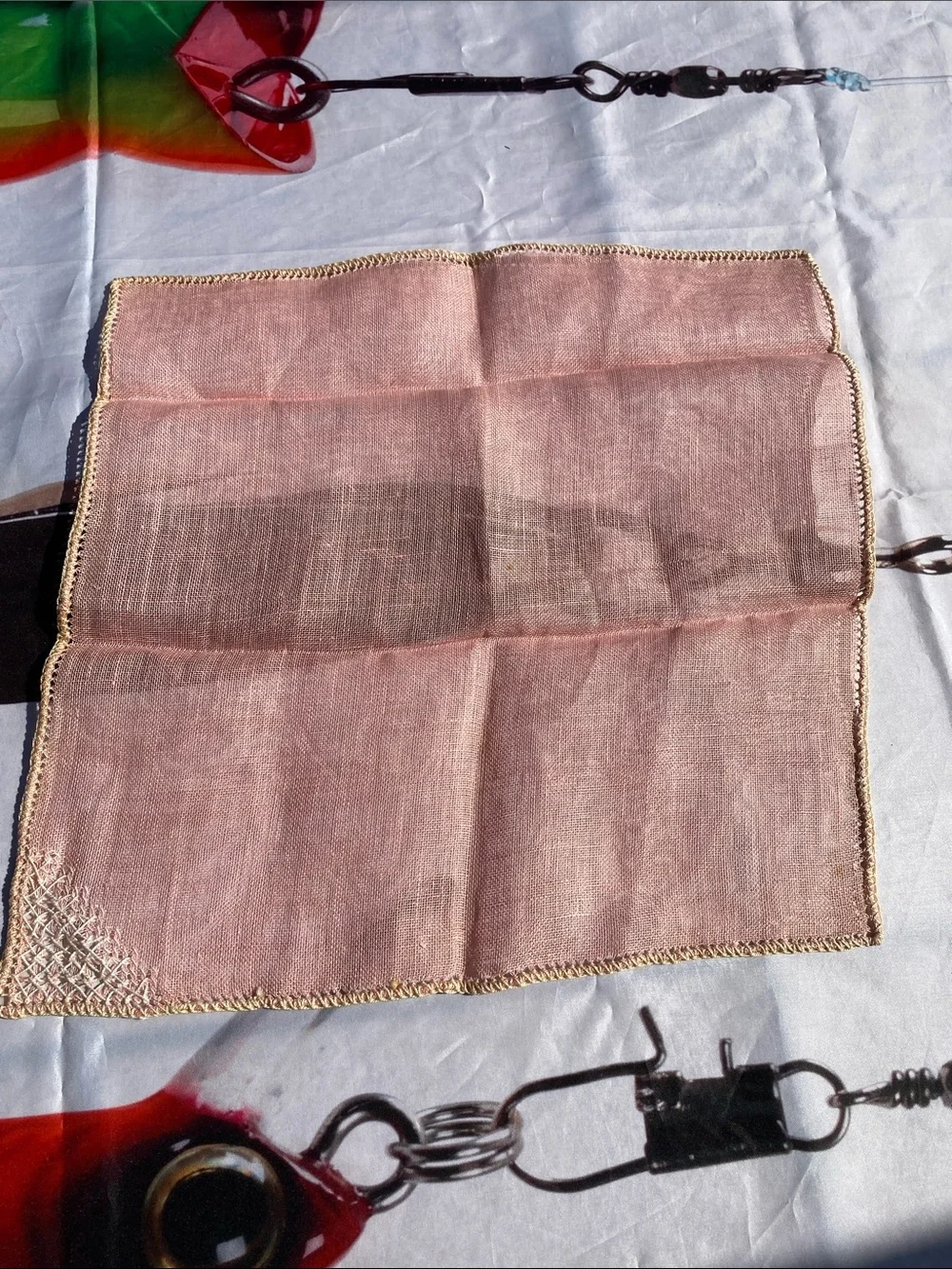Vintage Dusty-Rose Hue Linen Napkins/Placemat Hand-Crocheted Trim - Set of 4